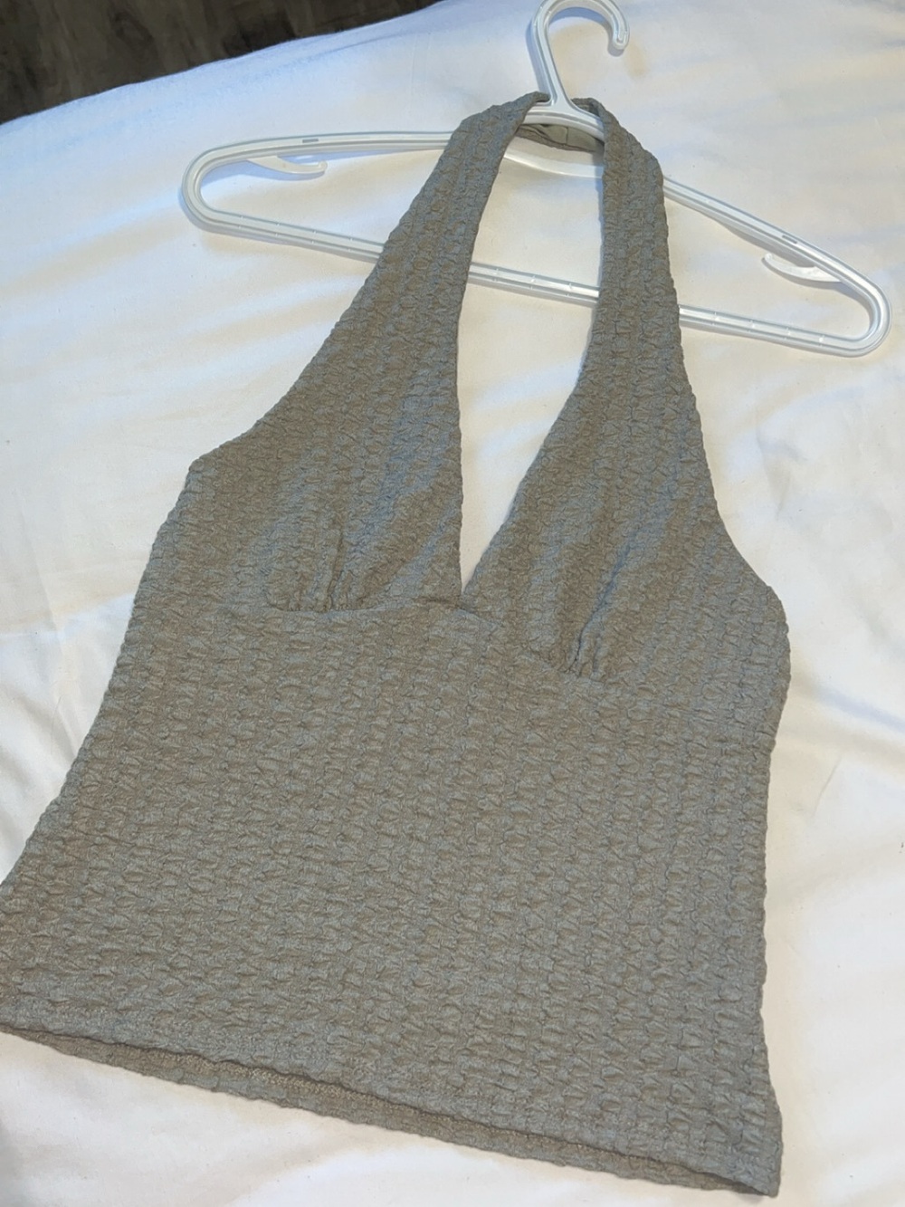 Halter Textured Tank Top in Light Taupe